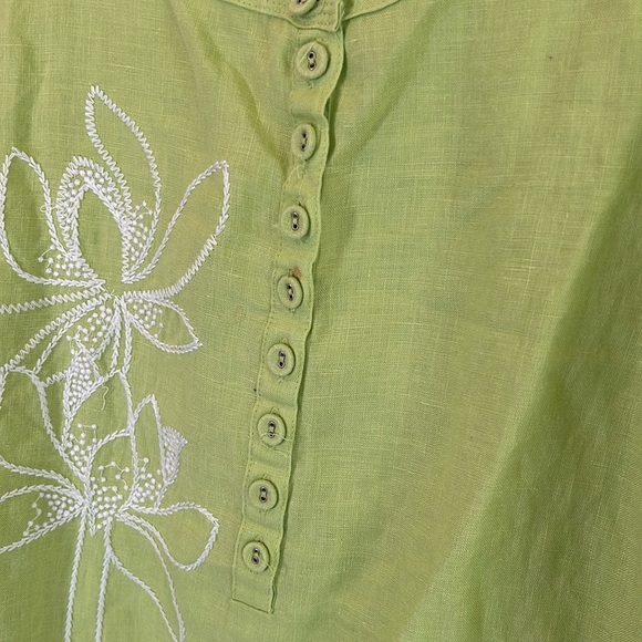 Alexandra Bartlett Women's Size 3X Lime Green Embroidered 100% Linen Top Coastal - Picture 8 of 9